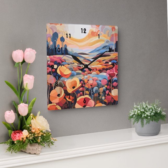 Abstrakte Retro-Blume Runde Wanduhr (Von Creator hochgeladen)