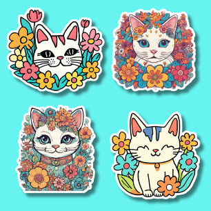 Abstrakte Retro Cat Collection Wasserdicht Aufkleber