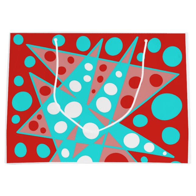 Abstrakte Retro-Designs in Rot, Weiß und Türkis Große Geschenktüte (Vorderseite)