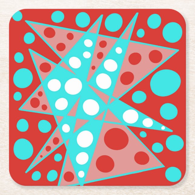 Abstrakte Retro-Designs in Rot, Weiß und Türkis Rechteckiger Pappuntersetzer (Vorderseite)