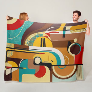 Abstrakte Retro-Kunst Gelb- und Brauntöne Fleecedecke