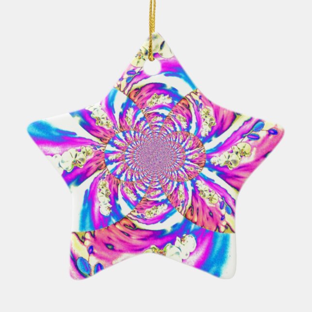 Abstrakte Retro-Rosa Mandala Rosa Orchideen Keramikornament (Vorne)