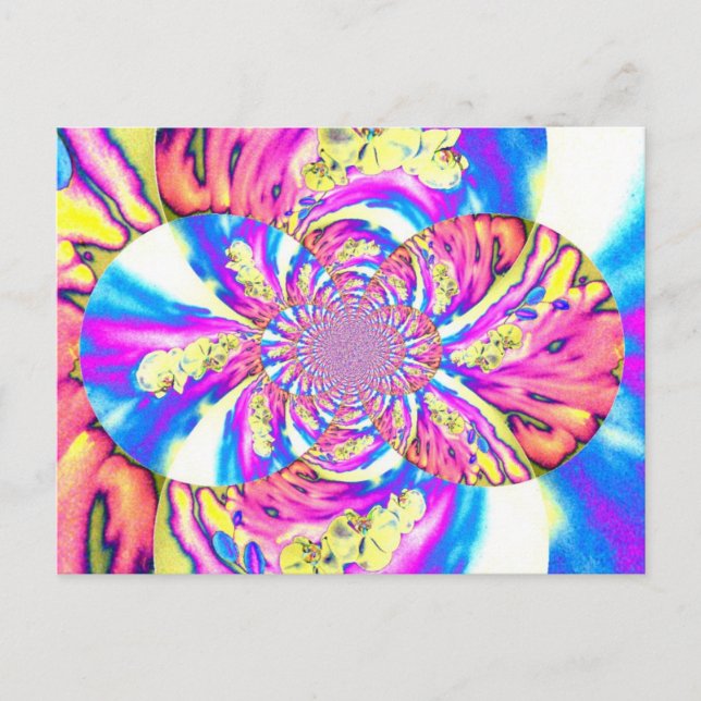Abstrakte Retro-Rosa Mandala Rosa Orchideen Postkarte (Vorderseite)