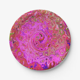 Abstrakte Retro-Swirbel in rosa Marmorfarben Pappteller