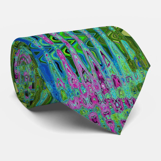 Abstrakte Retro-Waves in Pink und Blau Krawatte (Gerollt)