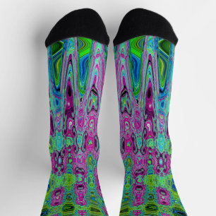 Abstrakte Retro-Waves in Pink und Blau Socken
