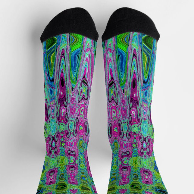 Abstrakte Retro-Waves in Pink und Blau Socken (Oben)