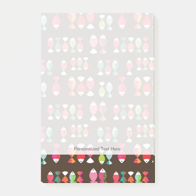 Abstrakte Retrofische unter Wasser Muster 2 Post-it Klebezettel (Vorderseite)