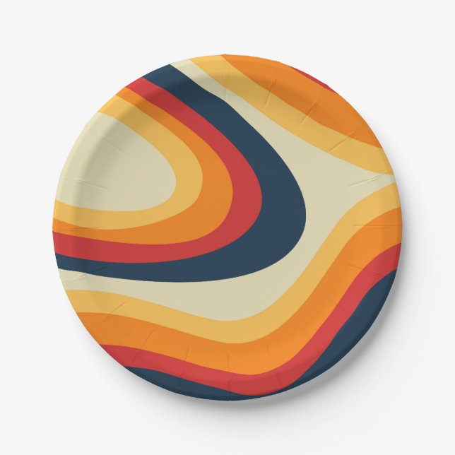 Abstrakte Retrowellen-Design Pappteller (Vorderseite)