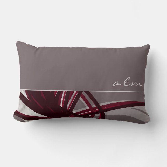 Abstrakte Ribbons aus Grau und Wein | Monogramm Lendenkissen (Vorderseite)