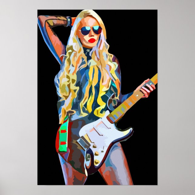 Abstrakte Rocker Chick Musikermusik Kunst Poster (Vorne)
