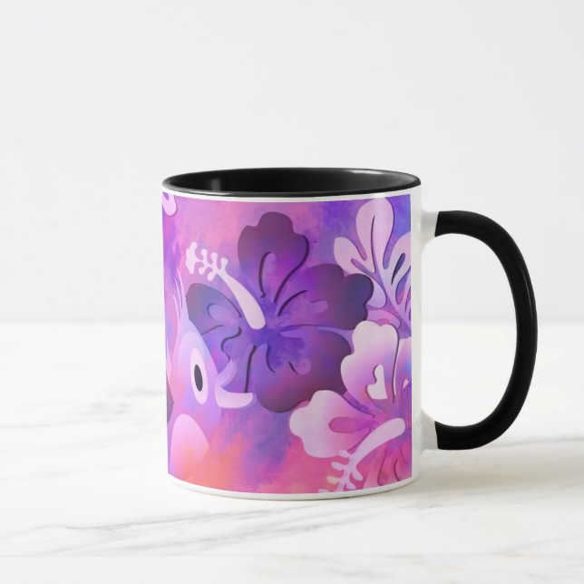 Abstrakte rosa Blume und Vogelkunst Tasse (Rechts)