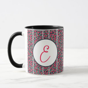 Abstrakte rosa Blume und weiße Streifen, Monogramm Tasse
