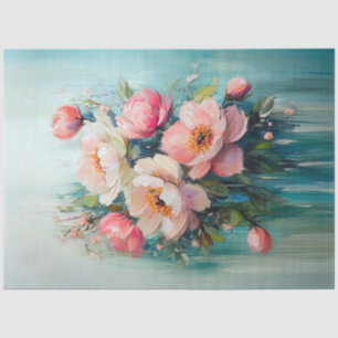 Abstrakte rosa Blumen Teal Hintergrund Decoupage Seidenpapier