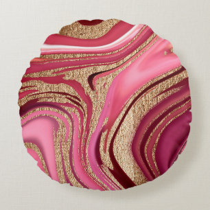 Abstrakte rosa Flüssigkeitsmarmor mit glitzerndem  Rundes Kissen