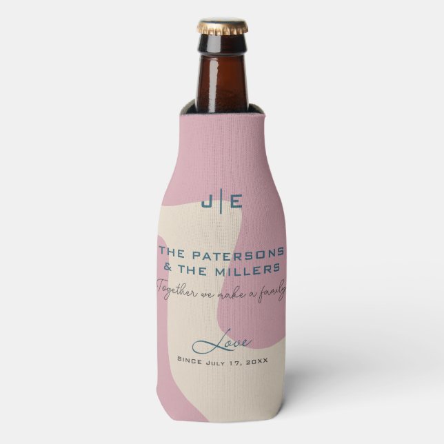 Abstrakte, rosa, geformte, rosafarbene Monogramm Flaschenkühler (Flaschenvorderseite)