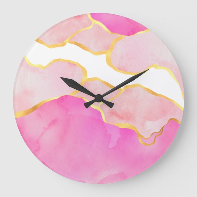 Abstrakte rosa goldfarbene, moderne Acrylwand Große Wanduhr (Vorderseite)
