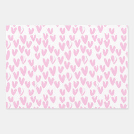 Abstrakte rosa Herzen auf Weiß Geschenkpapier Set