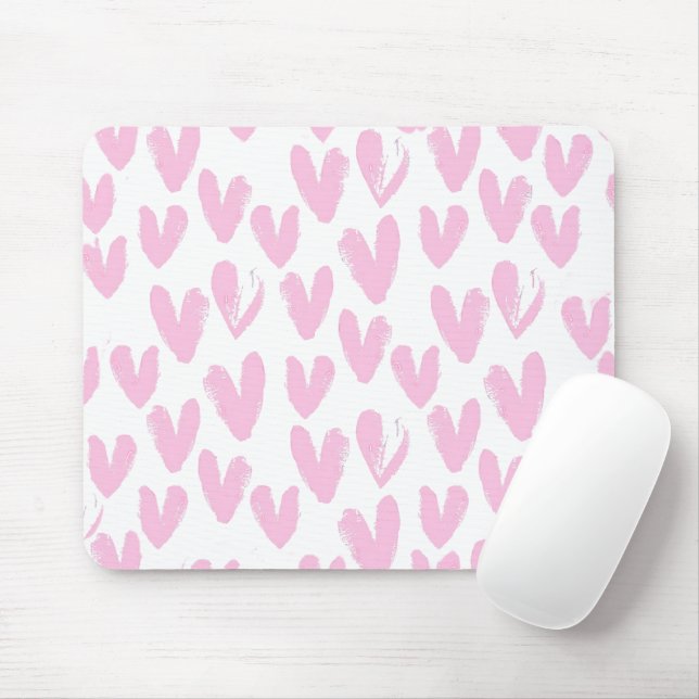 Abstrakte rosa Herzen auf Weiß Mousepad (Mit Mouse)