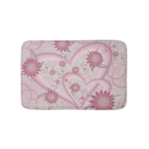 Abstrakte rosa Herzen & Blumen Liebes-Fraktal-Kuns Badematte