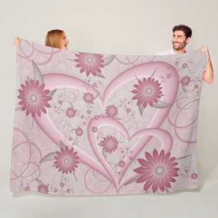 Abstrakte rosa Herzen & Blumen Liebes-Fraktal-Kuns Fleecedecke