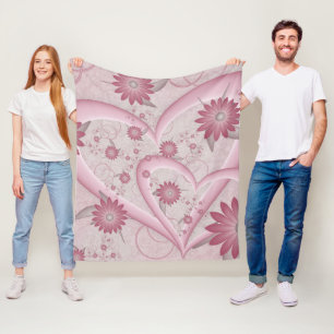 Abstrakte rosa Herzen & Blumen Liebes-Fraktal-Kuns Fleecedecke