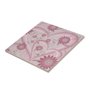 Abstrakte rosa Herzen & Blumen Liebes-Fraktal-Kuns Fliese