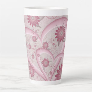Abstrakte rosa Herzen & Blumen Liebes-Fraktal-Kuns Milchtasse