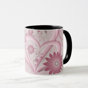 Abstrakte rosa Herzen & Blumen Liebes-Fraktal-Kuns Tasse