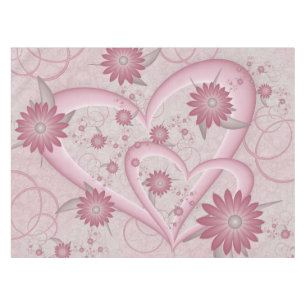 Abstrakte rosa Herzen & Blumen Liebes-Fraktal-Kuns Tischdecke