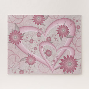 Abstrakte rosa Herzen und Blumen Liebes-Fraktal-Ku Puzzle