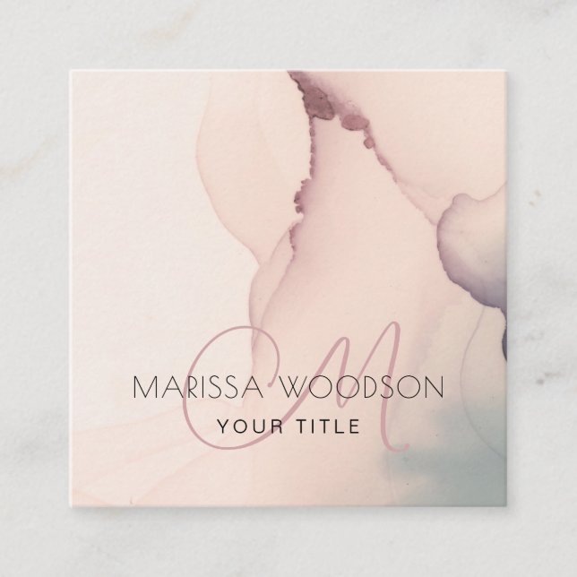 Abstrakte Rosa Monogram Square Visitenkarte (Vorderseite)