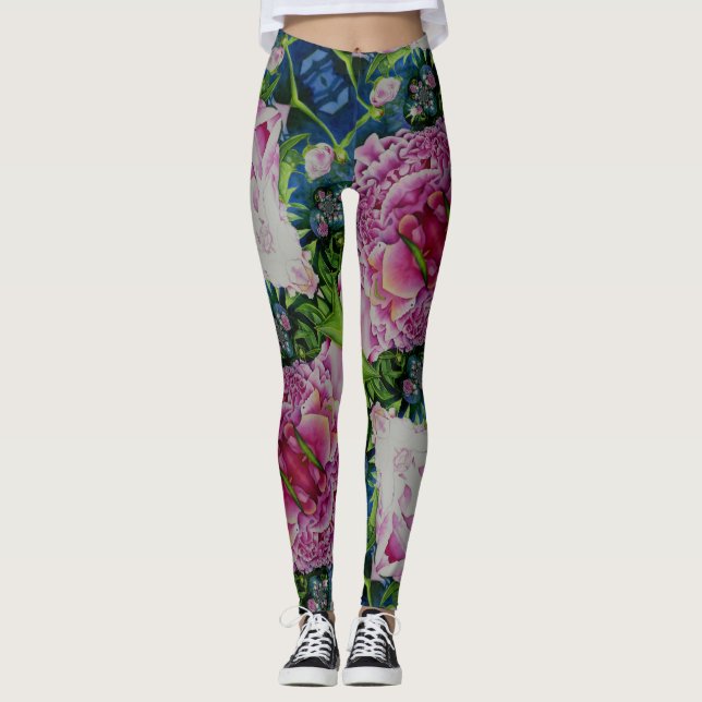 Abstrakte Rosa Péonejine Leggings (Vorderseite)