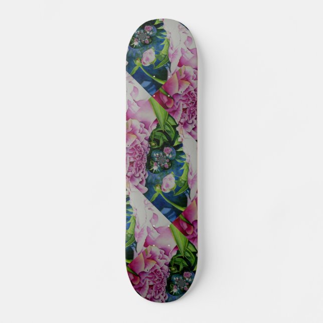Abstrakte Rosa Péonejine Skateboard (Vorderseite)