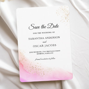 Abstrakte Rosa Pinselstriche und Gold Save The Date
