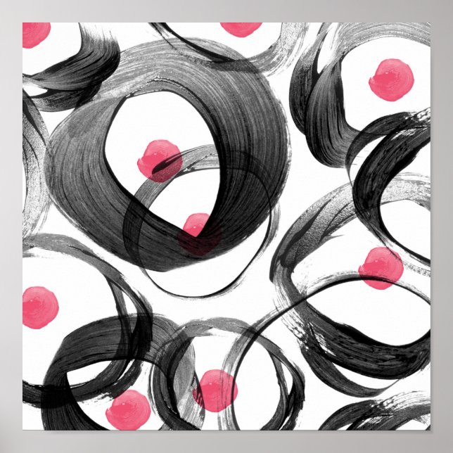 Abstrakte rosa, schwarze Aquarelltöne Poster (Vorne)