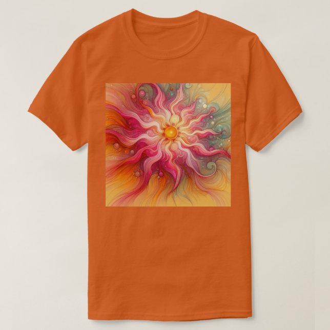 Abstrakte rosa Sonnenstrahlen Landschaft T-Shirt (Design vorne)