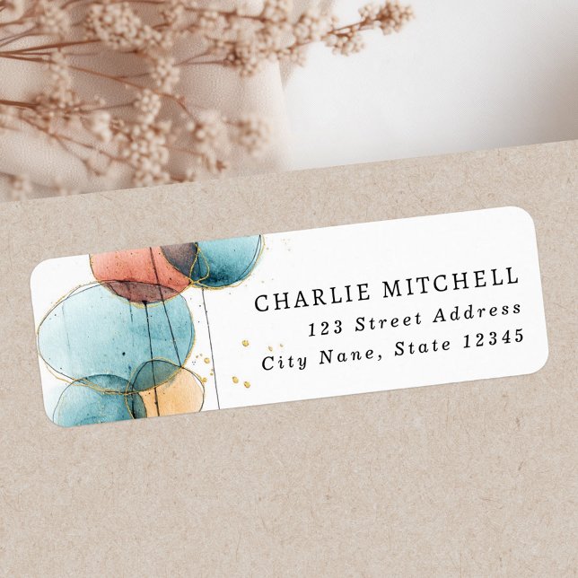 Abstrakte Rosa Terracotta-Rücksendeadresse (Abstract shape blue pink terracotta return address label)