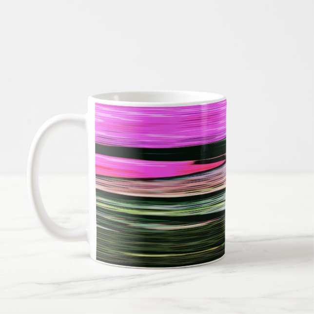 Abstrakte rosa und grüne horizontale Streifen 705 Kaffeetasse (Links)