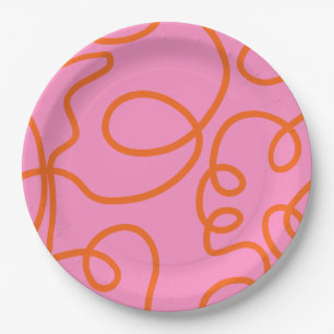 Abstrakte rosa und orange Linien Pinselstriche Pappteller