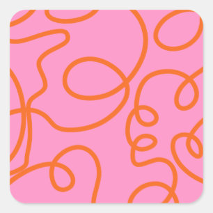 Abstrakte rosa und orange Linien Pinselstriche Quadratischer Aufkleber