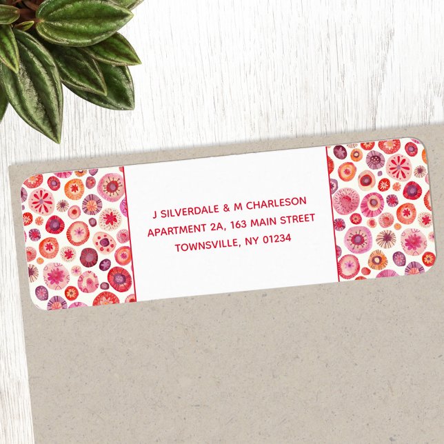 Abstrakte rosa Wasserfarbkreise Rücksendeadresse (Pink floral abstract return address label)