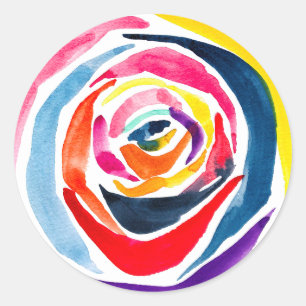 Abstrakte Rose Aquarellkunst Pop Runder Aufkleber