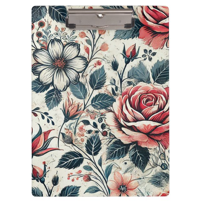 Abstrakte Rose Blume blühend Design. Muster mit Klemmbrett (Vorderseite)