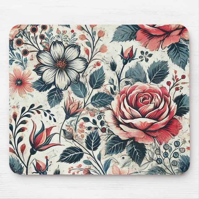 Abstrakte Rose Blume blühend Design. Muster mit Mousepad (Vorne)