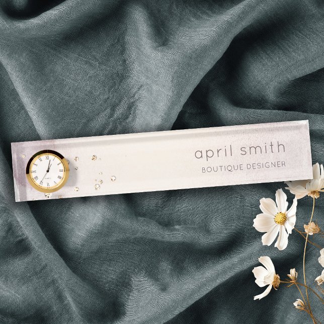 Abstrakte Rose Gold Lila Watercolor Glitzer Desk Namensplakette (Von Creator hochgeladen)