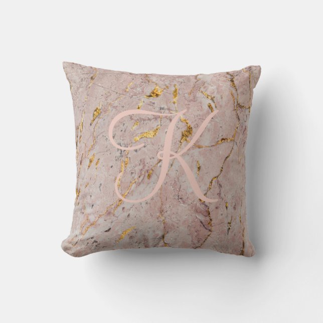 Abstrakte Rose Gold-Marmor-Monogramm Kissen (Vorderseite)
