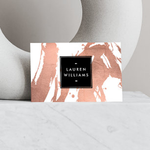 Abstrakte Rose Gold Pinselstriche auf Weiß Visitenkarte
