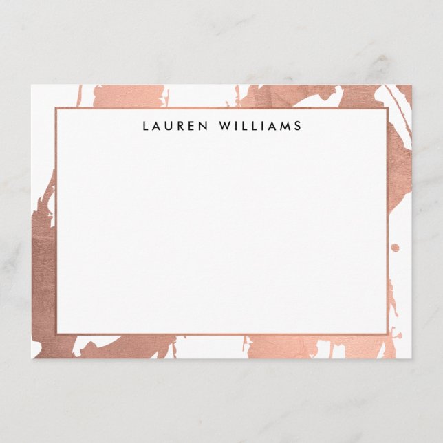Abstrakte Rose Gold Pinselstriche auf weißer Notiz Mitteilungskarte (Vorderseite)
