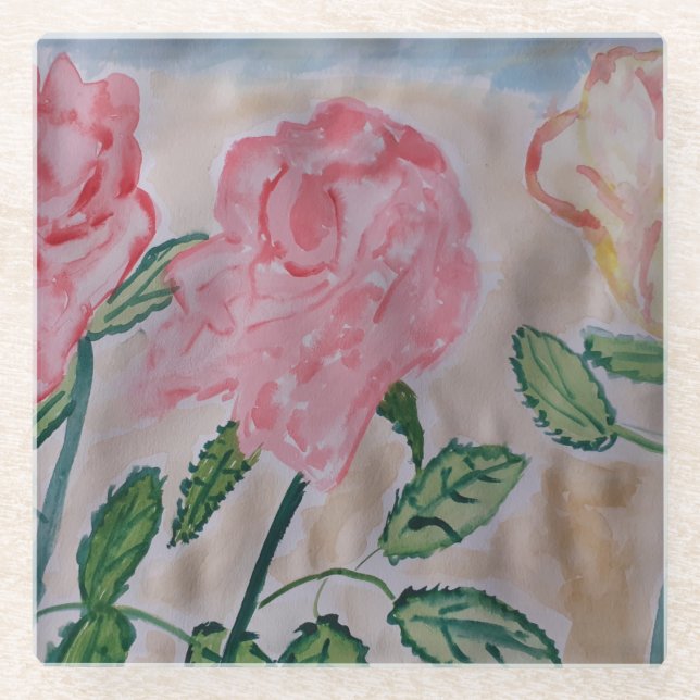Abstrakte Rose im Sommer Glasuntersetzer (Vorderseite)